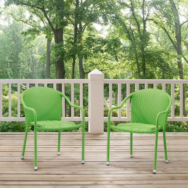 2-Piece Outdoor Wicker Patio Chairs Set, Rattan Bistro Furniture with Armrests and Powder-Coated Steel Frame – Chairs for Balcony, Deck, or Backyard, Color: Multi