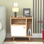 Modern bedside table with durable engineering wood, featuring an open shelf for books, a vertical magazine slot, and a closed cabinet for storing essential items.