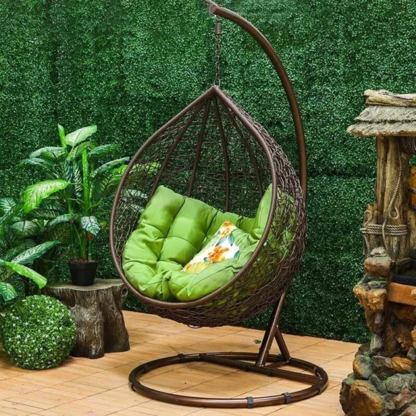 Single Seater Swing Chair with Stand & Cushion for Outdoor, Indoor, Balcony, Garden, Color: Multi